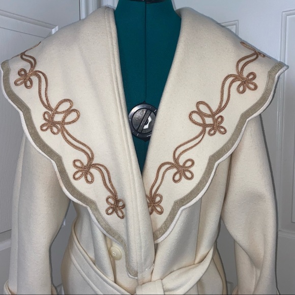 ♥️ VINTAGE Rare Cream ivory white David Benjamin Wool COAT jacket Size10 - Picture 4 of 11